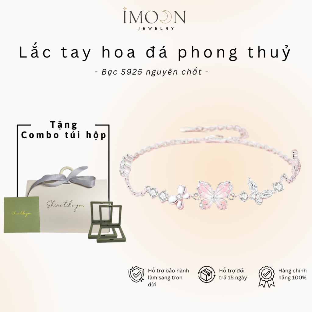 Lắc tay hợp kim bạc cao cấp không gỉ charm đá hoa hồng dạ quang Imoon Jewelry - 058