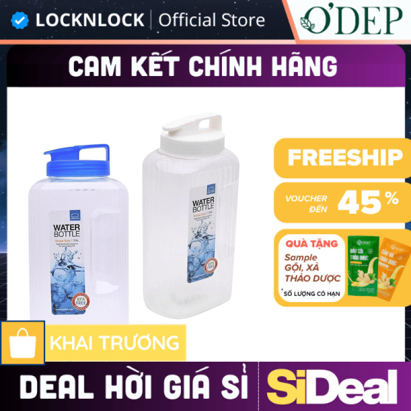Bình nước LocknLock Aqua 2.6L Chính hãng, nhựa PET không BPA, nắp kín HAP739 - SIDEAL SIA