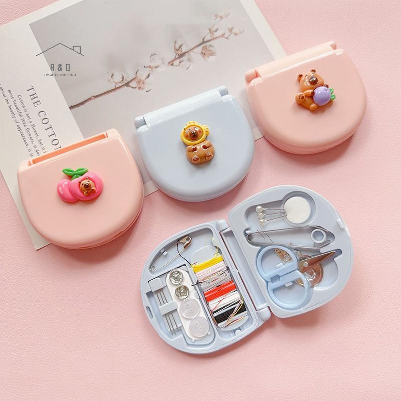 RO > Di Động Du Lịch Mini May Bộ Nút Chân Hộp Bảo Quản Dụng Cụ May Thủ Công Kéo Thimble Kim Sợi Hộp 