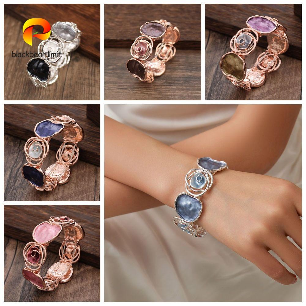 Vòng Tay Nam Hình Học Rỗng Ra Màu Dầu Hoa Hồng, Style Boho, Co Dãn Thích Hợp làm Quà Tặng