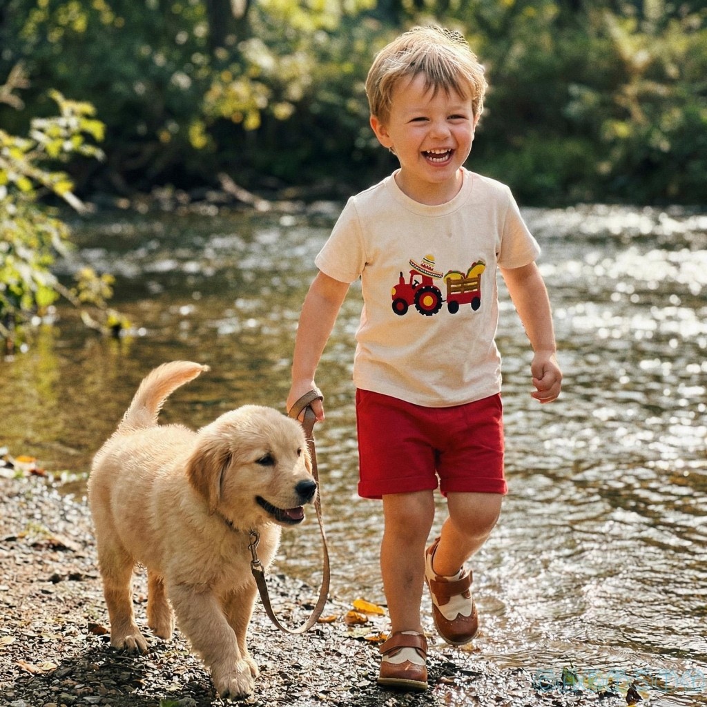 CHT-Toddler Bé Trai Cinco de Mayo Trang Phục Máy Kéo Thêu Cổ Tròn Áo Thun Tay Ngắn Co Giãn Eo Quần S