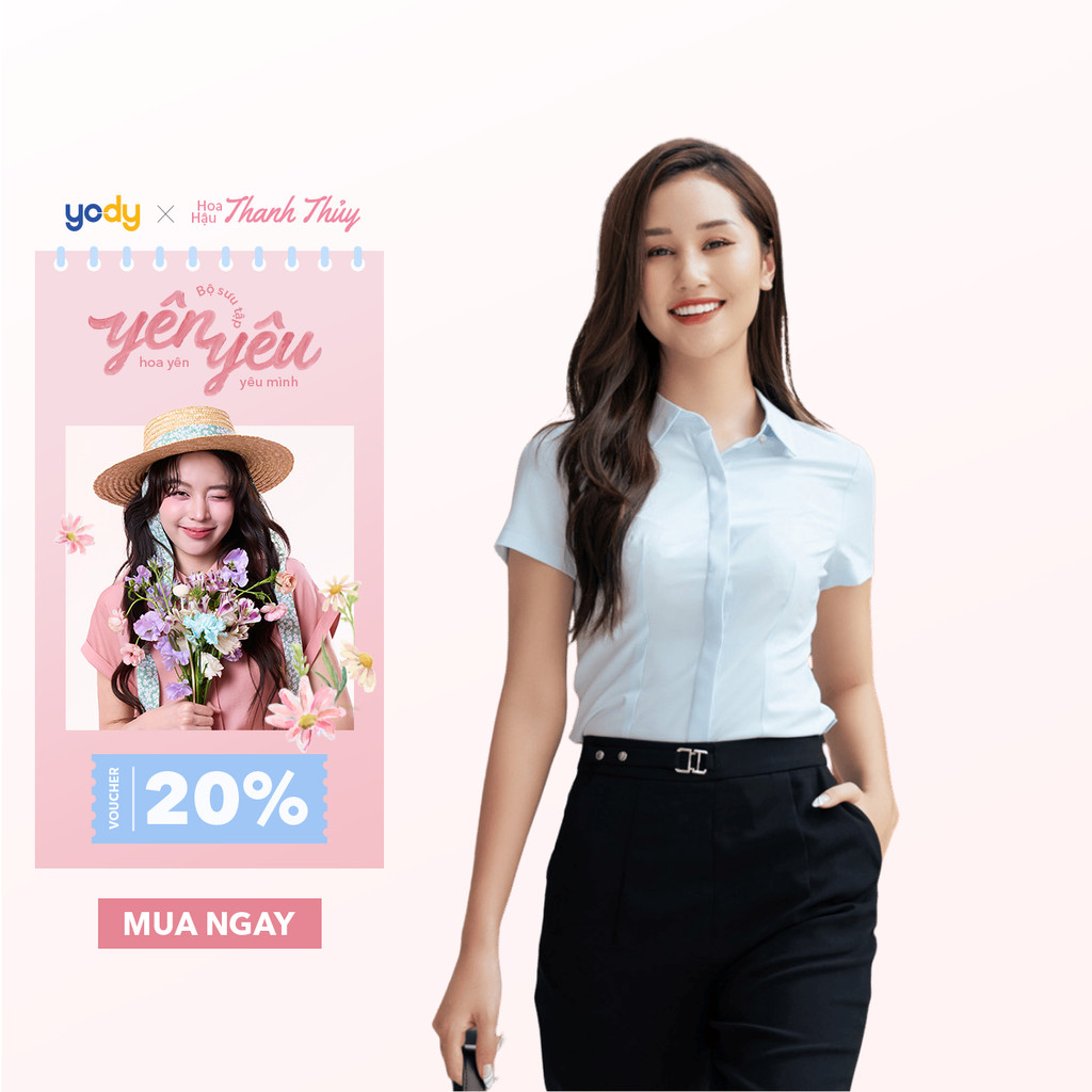 Áo sơ mi nữ YODY tay ngắn vải nano thấm hút tốt khô nhanh SCN3000