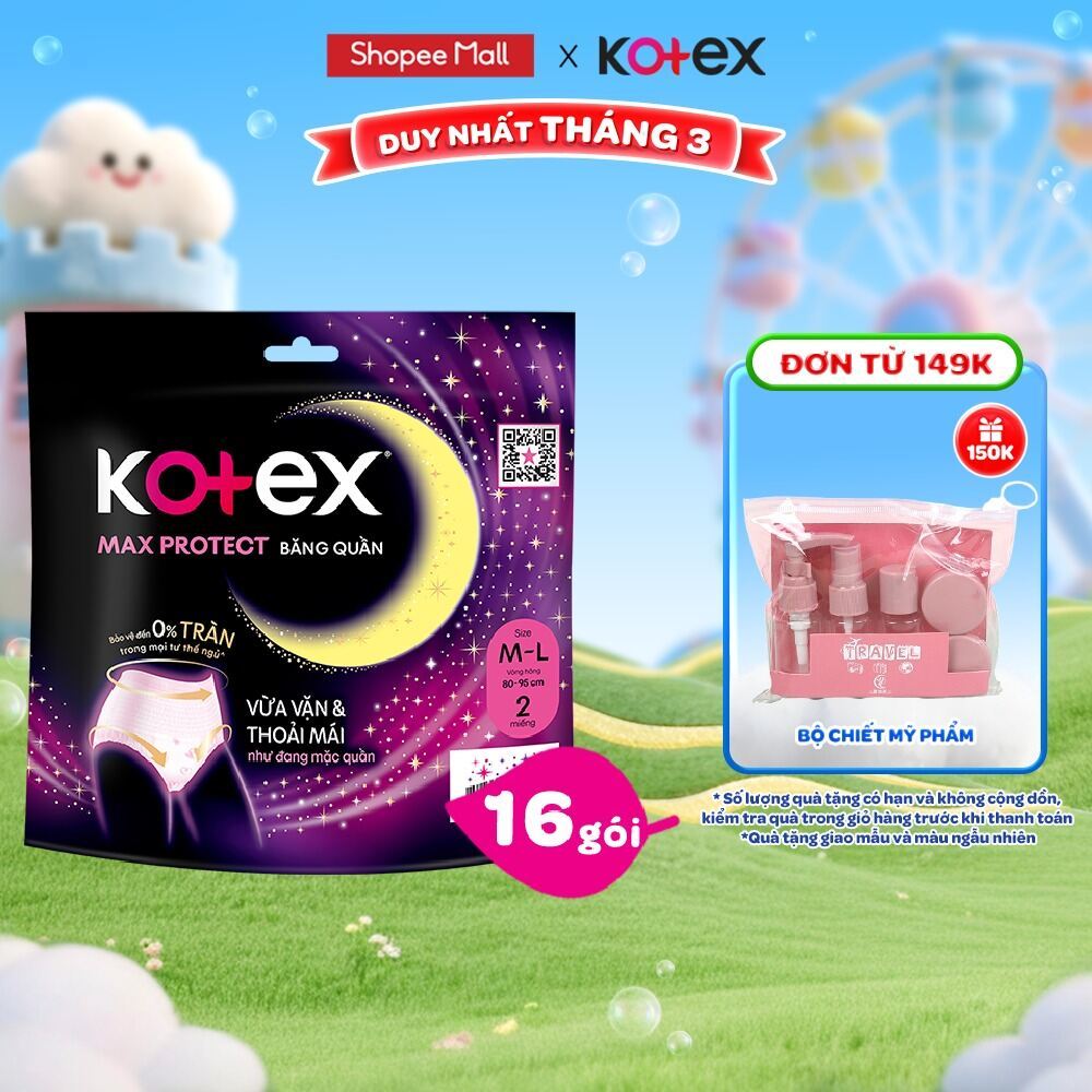 (Thùng 16 gói)  Kotex đêm dạng quần cõ M/L và L/XL 2 quần/1 gói