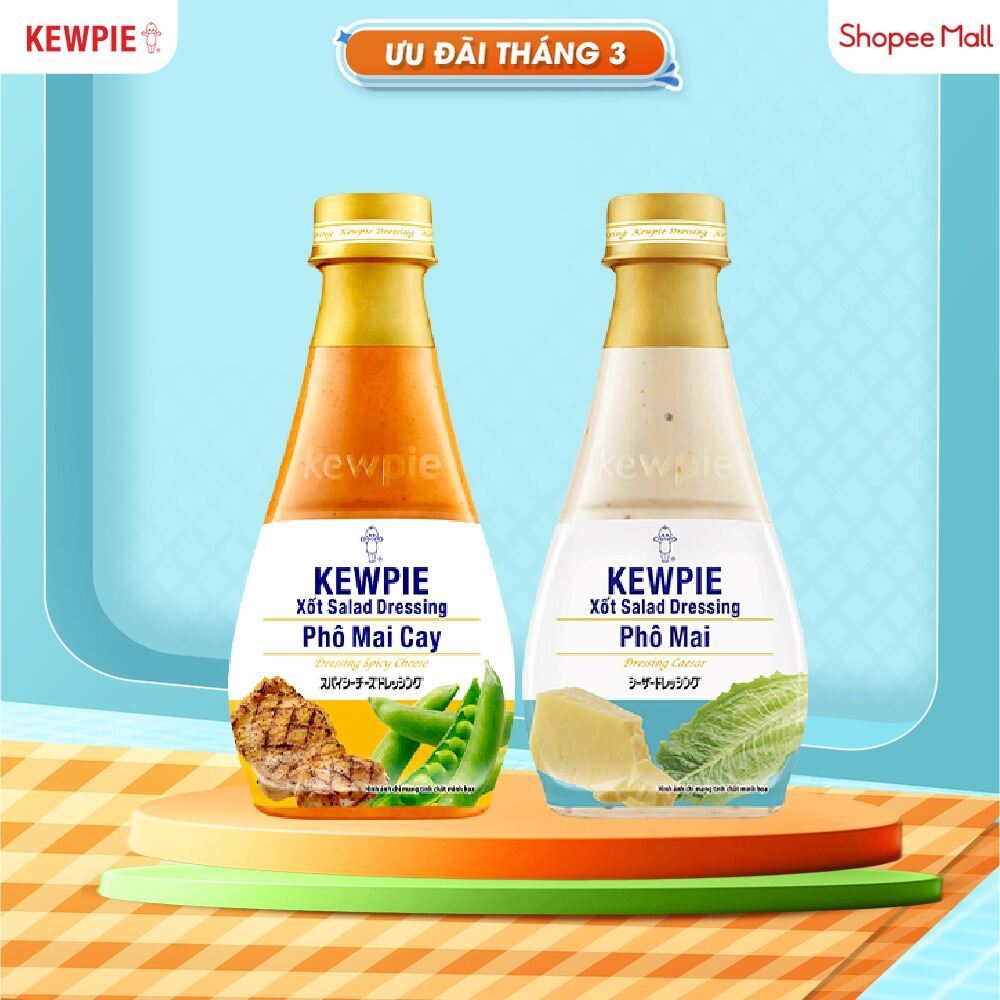 Combo cheese lover Kewpie: Xốt Salad Dressing Phô Mai 210ml & Phô Mai Cay 210ml