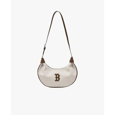 MLB - Túi đeo vai nữ hình bán nguyệt Basic Canvas_3ABQB016N-43BRS