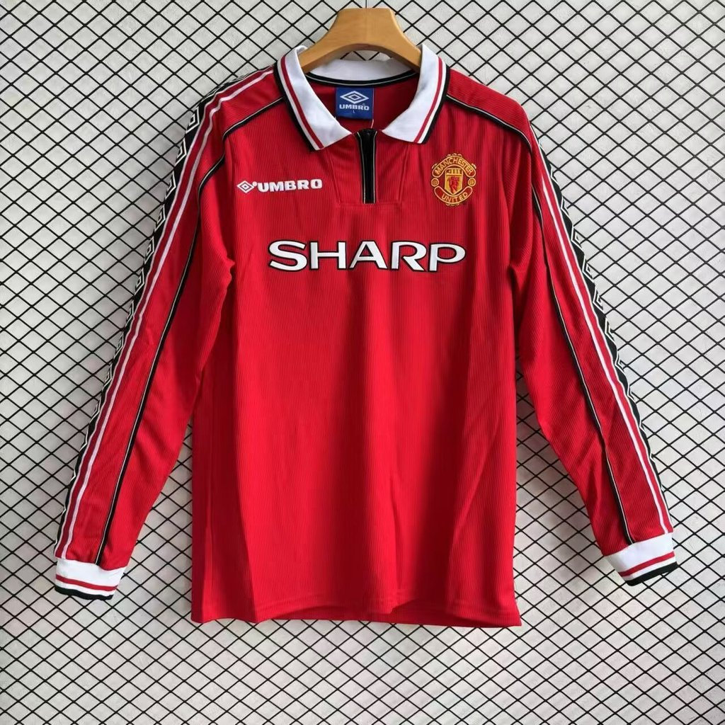 Phiên bản cổ điển Manchester United 1998 / 99 Áo sơ mi bóng đá dài tay sân nhà Manchester United