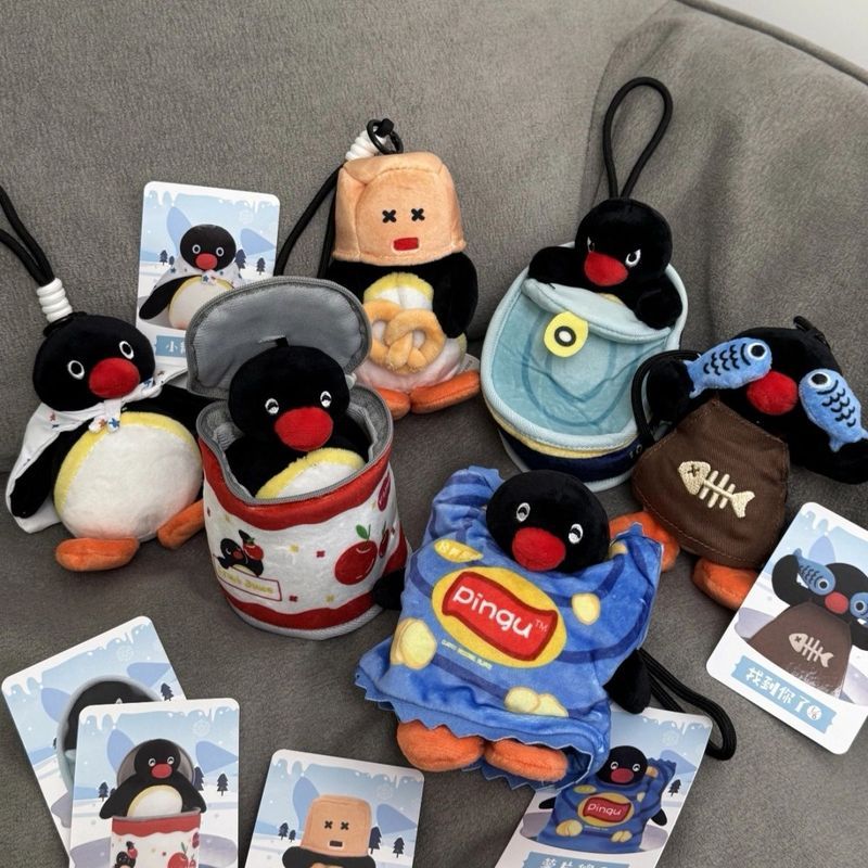 PingU Hide-and-Seek Series Blind Box Mặt dây chuyền sang trọng có vòng treo