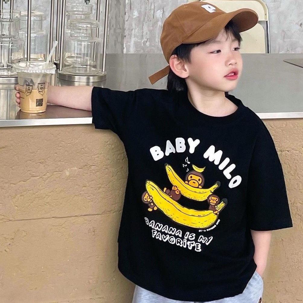 Quần áo trẻ em, áo t-shirt dễ thương, áo t-shirt thời trang, áo t-shirt in hình monkeys, bé gái Nhật