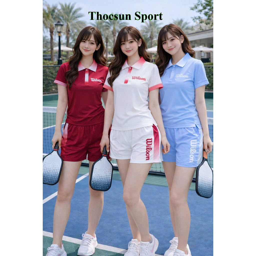 [PICKLEBALL NEW] Bộ đùi thể thao Wilson-áo polo kết hợp quần đùi 2 lớp tập pickleball, tennis, gofl