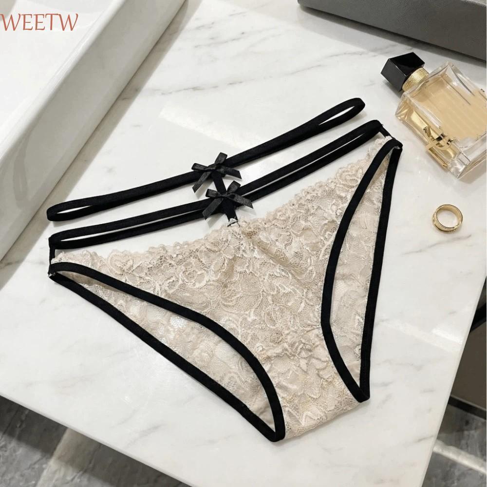 WEETW Lace Briefs, Transparent Sweet Underwear for Women, Comfortable Mesh Mid Waist Lingerie Lace F