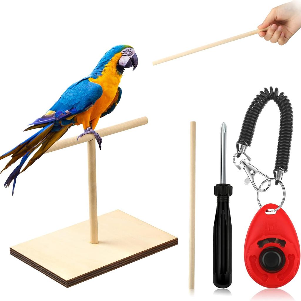 Bộ 3 Chân Đế Huấn Luyện Chim Cunno, Vẹt Huấn Luyện Clicker Di Động Để Bàn Chim Cá Rô Và Que Mục Tiêu