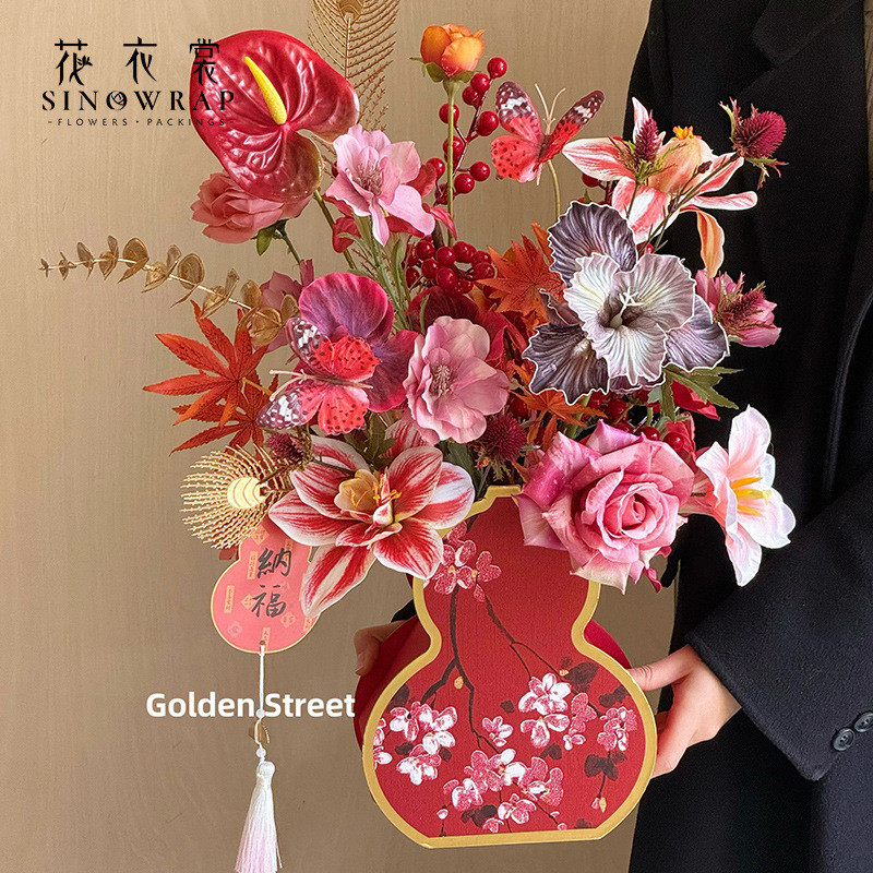 Popular~Floral clothing New Year blessing bucket gourd creative flower arrangement box New Year atmo