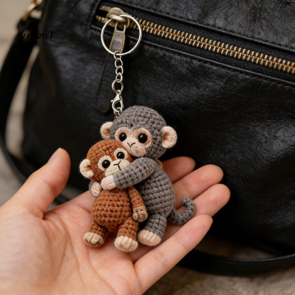 [LV] Móc khóa móc bền bỉ Móc khóa dệt kim thủ công Móc khóa khỉ Móc khóa túi dệt kim dễ thương Charm