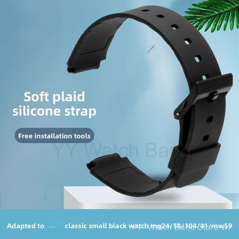 16 * 19mm Cho MW-59 / MQ-24 / MQ-27 / MQ-76 / MQ-107 Series Dây Đeo Nhựa Đen Dây Đeo Tay Cao Su Mềm