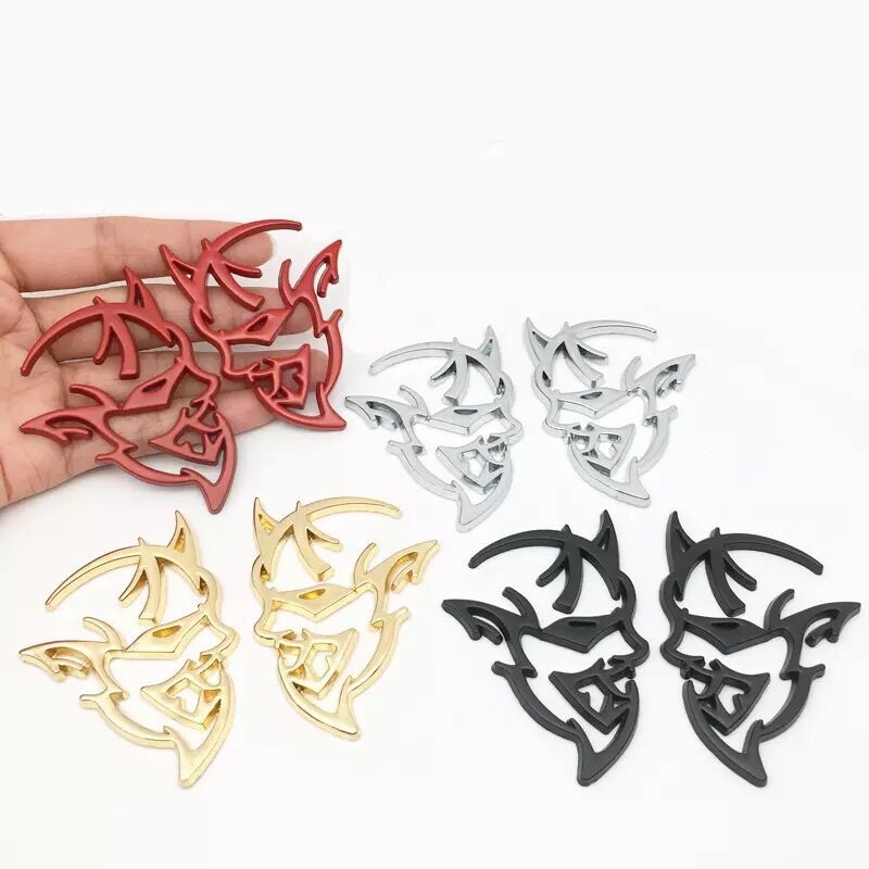 1 Cặp SRT Hellcat logo Xe Hơi Miếng Dán Kim Loại Cho Dodge Sạc Địa Ngục Mèo Huy Hiệu Rỗng Quỷ Biểu T