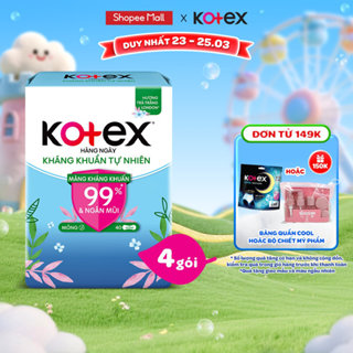 Combo 4 gói băng vệ sinh Kotex hằng ngày kháng khuẩn không cánh (40M/gói)
