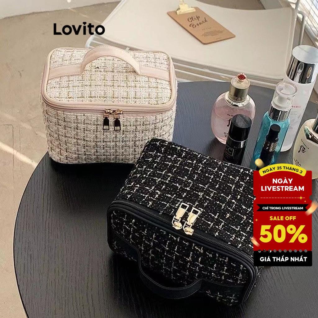 Lovito Túi đựng đồ trang điểm Beauty Tweed Túi đựng đồ trang điểm phong cách Hepburn dung lượng cao dành cho nữ LBT01065