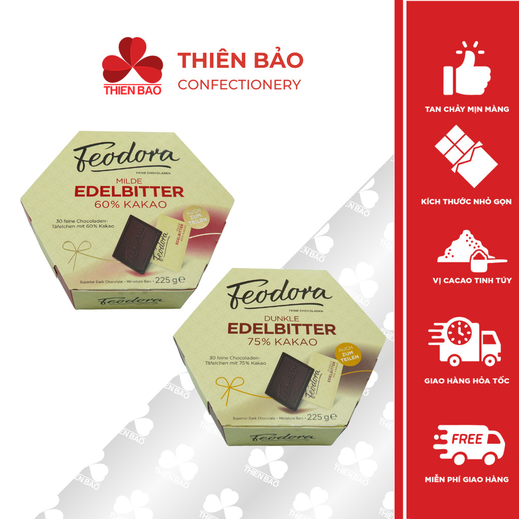 Socola Feodora Dark 60% Cacao & 75% Cacao Hộp Giấy 225g, socola hảo hạng từ Đức - Thiên Bảo Confecti
