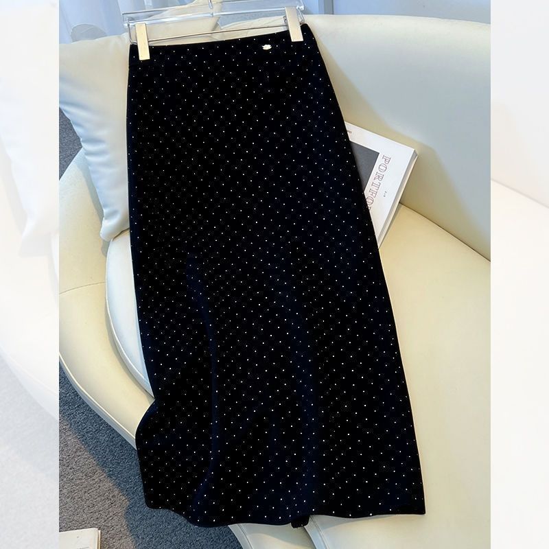 ZRLJ Gray mid-length pencil skirt for women, autumn and winter, mid-length skirt, women's long skirt