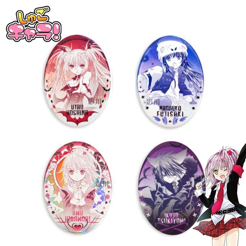 Huy hiệu cài áo Pin anime Shugo Chara Thiên Thần Hộ Vệ Amu Ikuto Utau Nagihiko phụ kiện trang trí ba