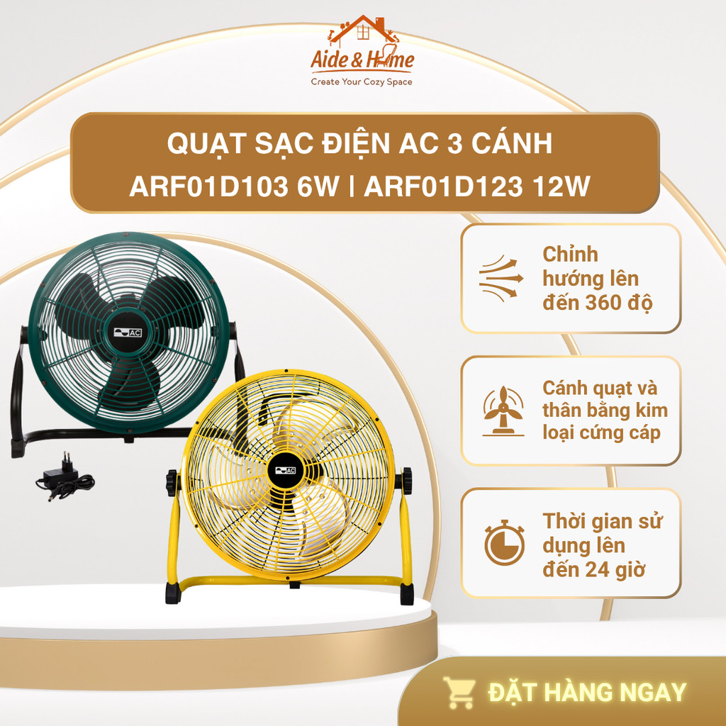 Quạt sạc điện AC 3 cánh ARF01D103 6W | ARF01D123 12W - Bảo hành 12 tháng