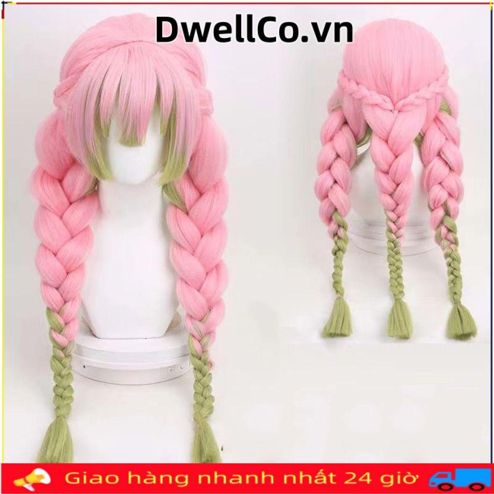 DWELLCO Demon Slayer Cosplay Tóc Giả cho Cosplay và Halloween Mitsuri Kanroji