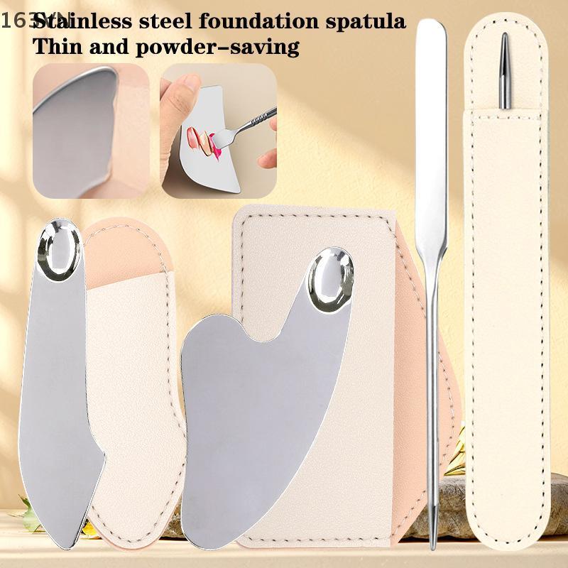 [HOT] Dụng cụ cạo Guasha bằng thép không gỉ có túi da Pu Thìa kim loại Máy mát xa mặt Làm đẹp Dụng c