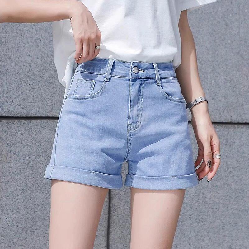 quần đùi nữ quần đùi jean nữ Quần short bò bo viền xanh nhạt quần siêu ngắn ôm sát tay ôm dáng chữ A