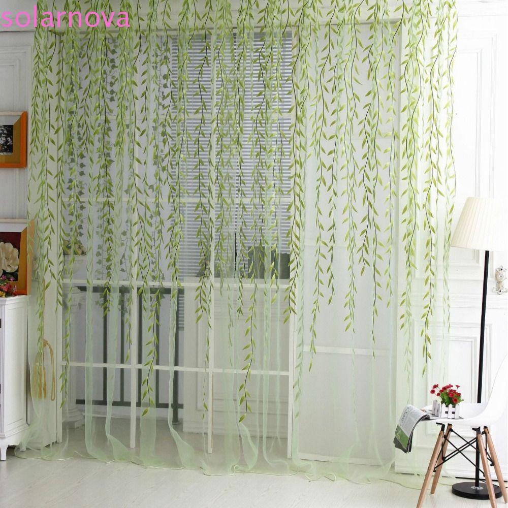 Rèm cửa sổ SOLARNOVA, Rèm lá liễu gạc phong cách mục vụ, Rèm vải tuyn xử lý cửa sổ Rèm che màu xanh 