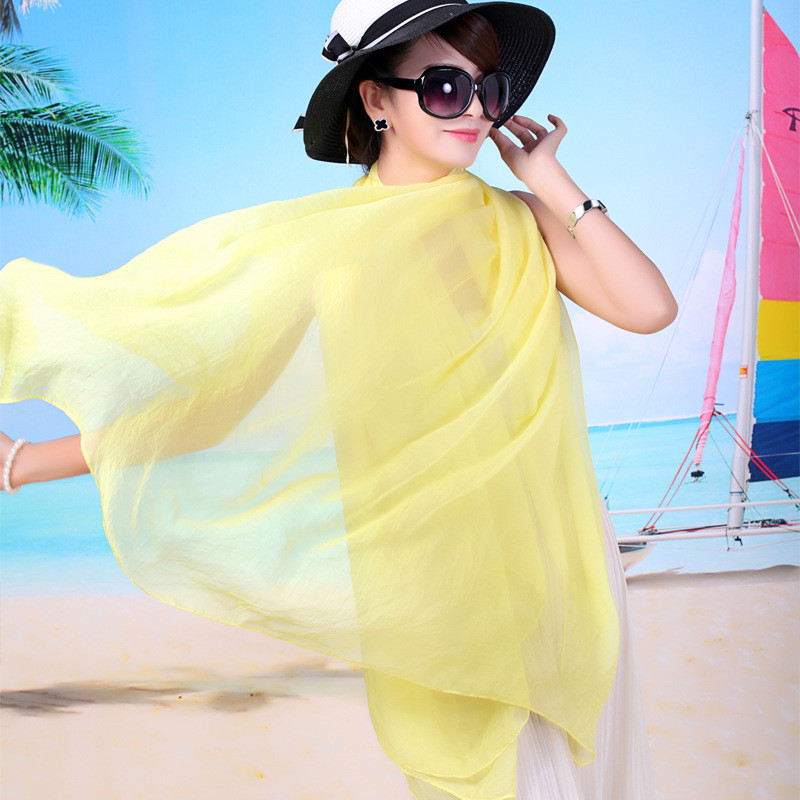 Summer Solid Color Imitation Silk Scarf Versatile Multifunctional Sunscreen Shawl Beach Scarf Dance 
