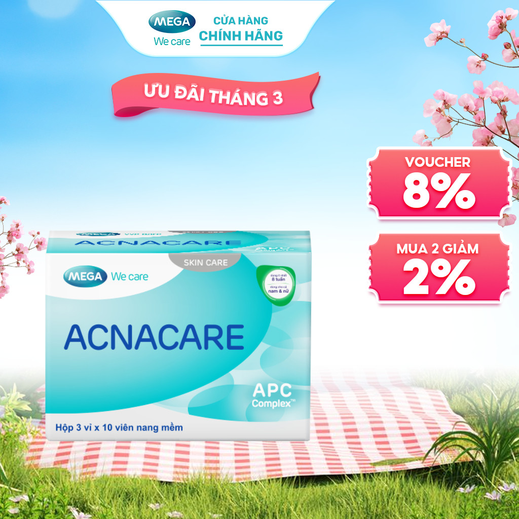 Viên uống giảm mụn, giảm nhờn - Kẽm, Crôm, D.Salina, Vitamin C, Vitamin E - ACNACARE Mega We Care (3