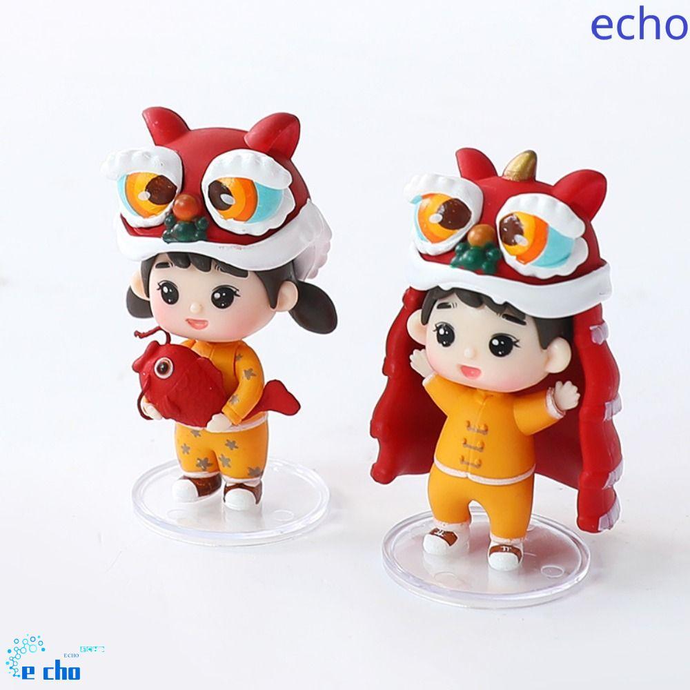 WELON Lion Dance Doll Trang trí, PVC Lion Dance Lion Dance Trang trí búp bê Koi Boy Girl, Tượng bé t