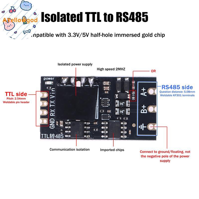 AYellowgod 1 / 2 Cái Cách ly TTL sang RS485 Mô-đun bảng cấp độ Serial Tự động đảo ngược tốc độ cao 2