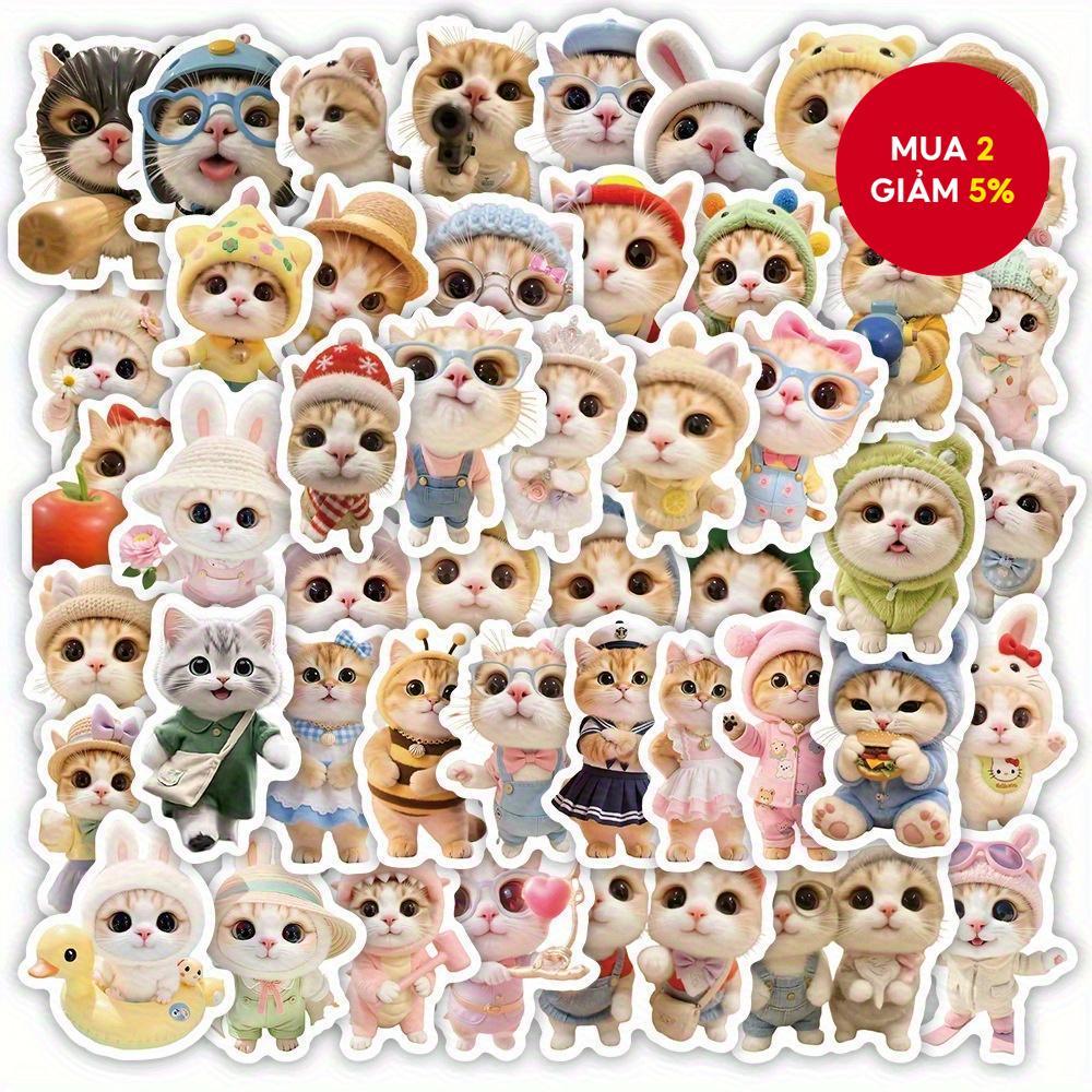 Bộ nhãn dán biểu cảm Meme 70 mảnh 'Nihao Kitten' - Lý tưởng cho sổ lưu niệm, nhật ký, máy tính xách 