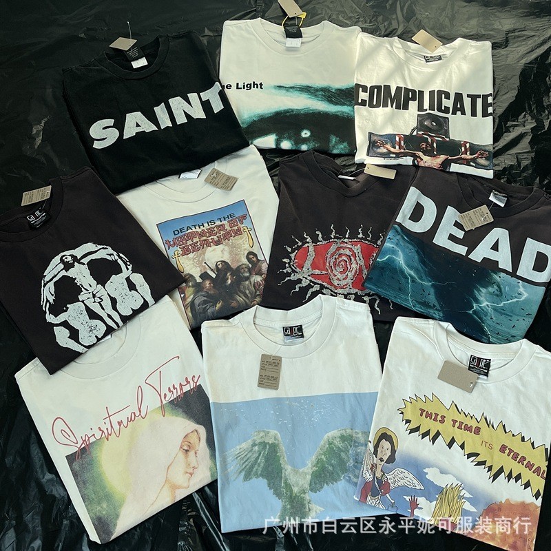 QUGN NIC Saint Michael Washed Vintage Loose Fit Couple Vintage Short Sleeve T Shirt shirt