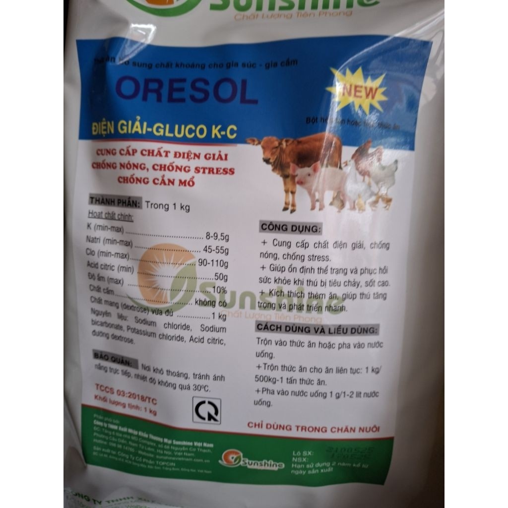 Oresol điện giải gluco kc dùng cho vật nuôi 1kg