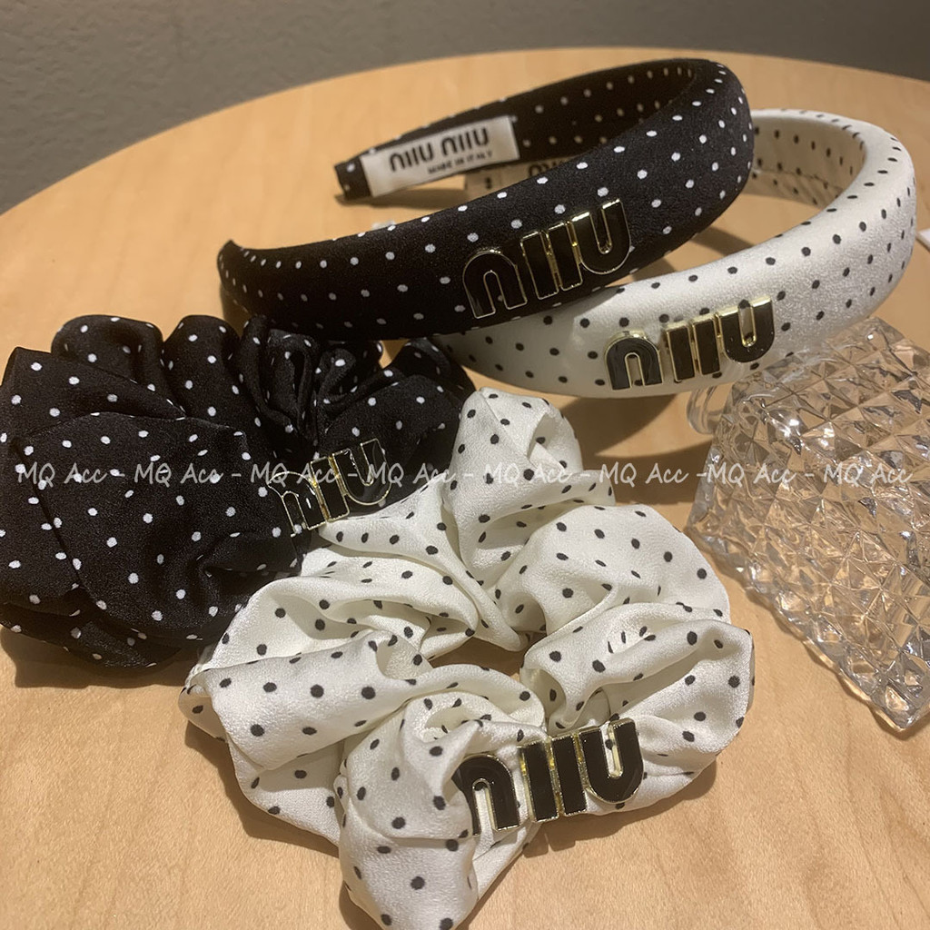 Spot Goods#Miss Miao High-End Black and White Polka Dot Headband M1U Classic Scrunchie Bun Hair Tie 