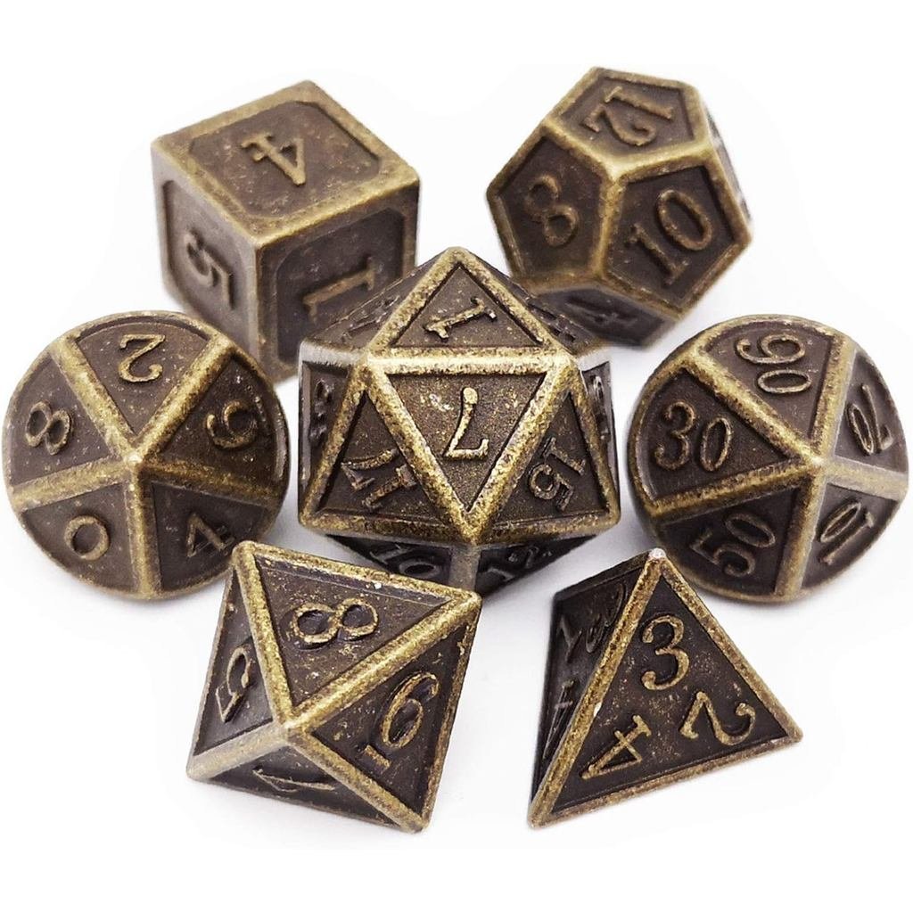Bộ xúc xắc kim loại Haxtec DND 7 xúc xắc D & D của D20 D12 D10 D8 D6 D4 Tương thích với Dungeons và 