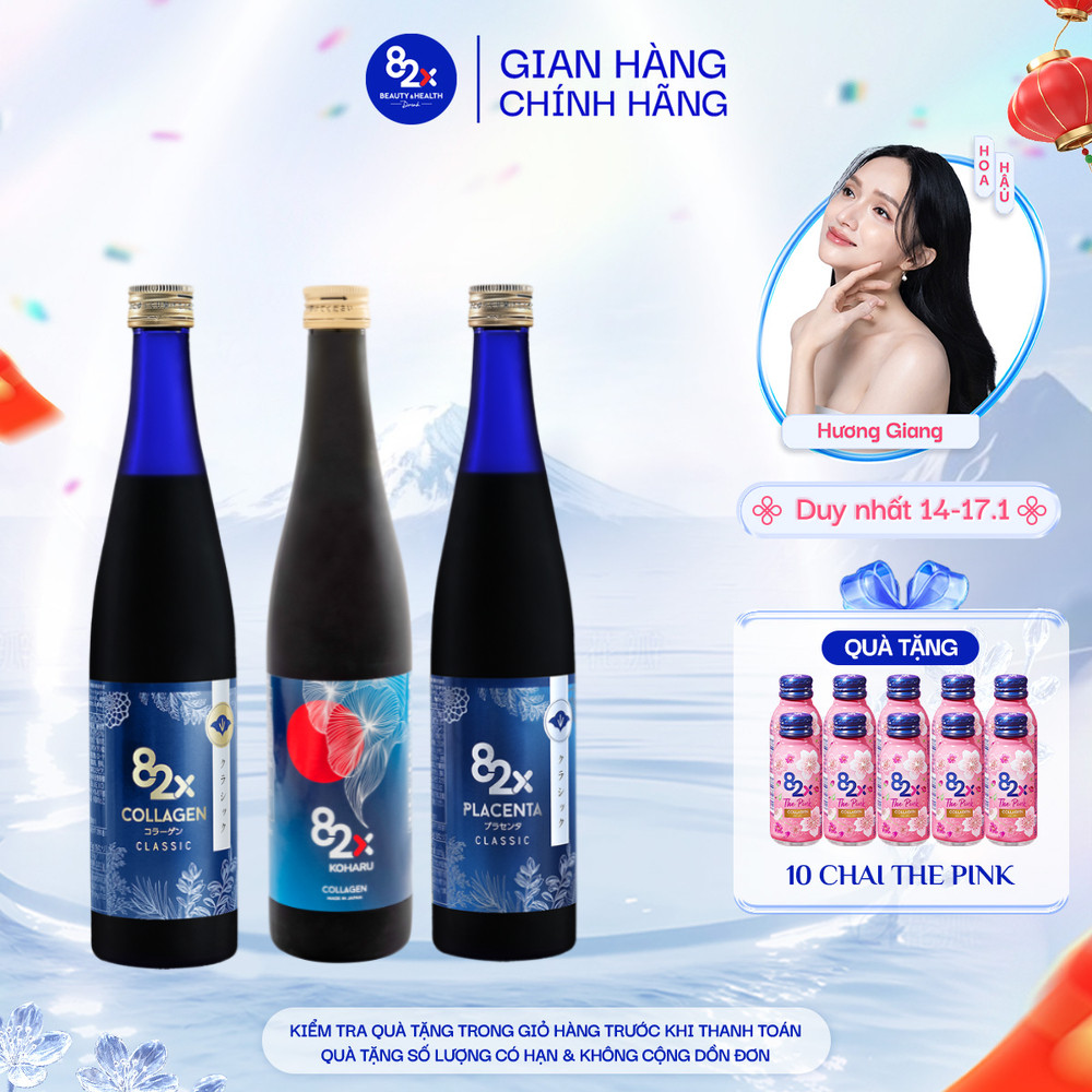 Combo 3 Chai Nước 82X Koharu Collagen, Classic Placenta, Classic Collagen 500ml/Chai