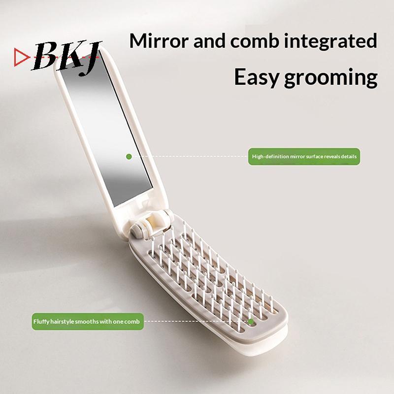 [KJ] Bàn chải tóc gấp di động có gương, Lược du lịch chống tĩnh điện cho nữ [Mới]