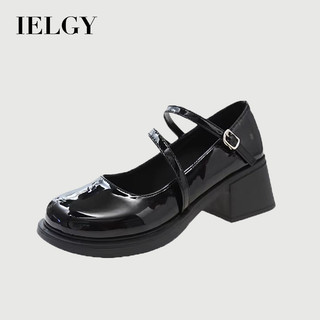 IELGY 2026 Giày da đế tròn màu đen dành cho nữ Giày Mary Jane phong cách Pháp