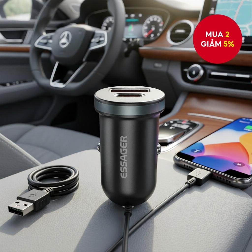 Essager PD30W sạc xe hơi mini USB Type C sạc nhanh cho iPhone Samsung Huawei sạc nhanh PD QC 3.0