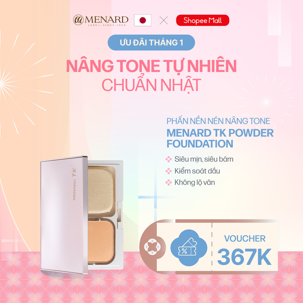 Phấn nền nén siêu mịn Menard TK Foundation hỗ trợ che phủ lỗ chân lông, làm đều màu da