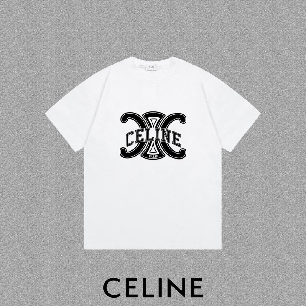 Celine Áo Thun Nam Ngắn Tay Phong Cách Cặp Đôi, Ren 100% Cotton, Thời Trang Đầu Xuân