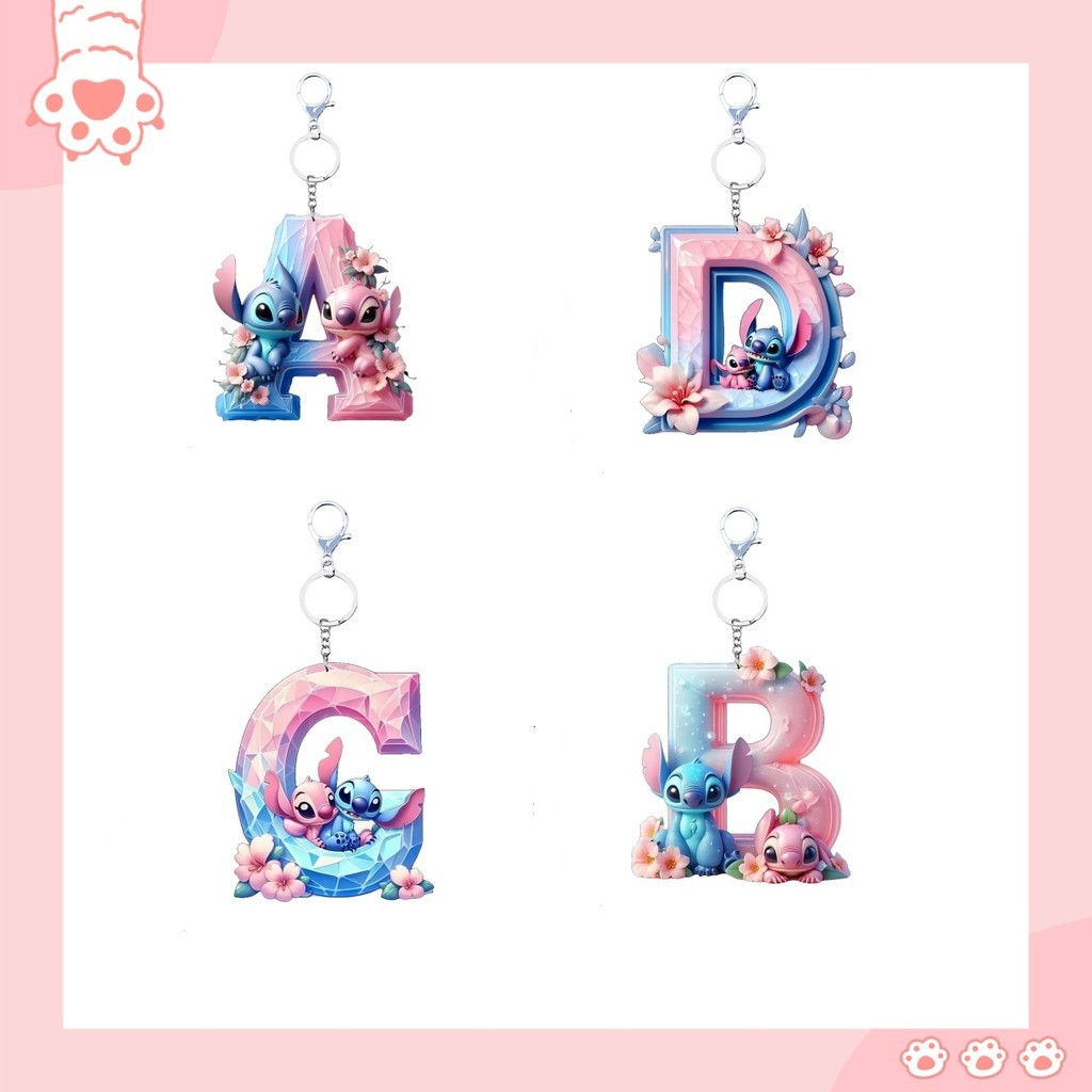 Móc khóa Disney acrylic cute keychain cartoon flat 2D stilt English letters pendant ornament doll ca