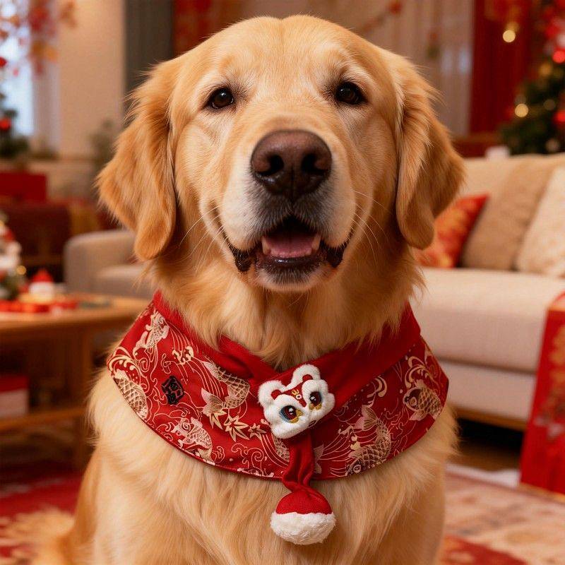 New Year Pet 2026 Scarf Scarf Small, Medium and Large Dogs Samoyed Labrador Holiday Decoration Scarf