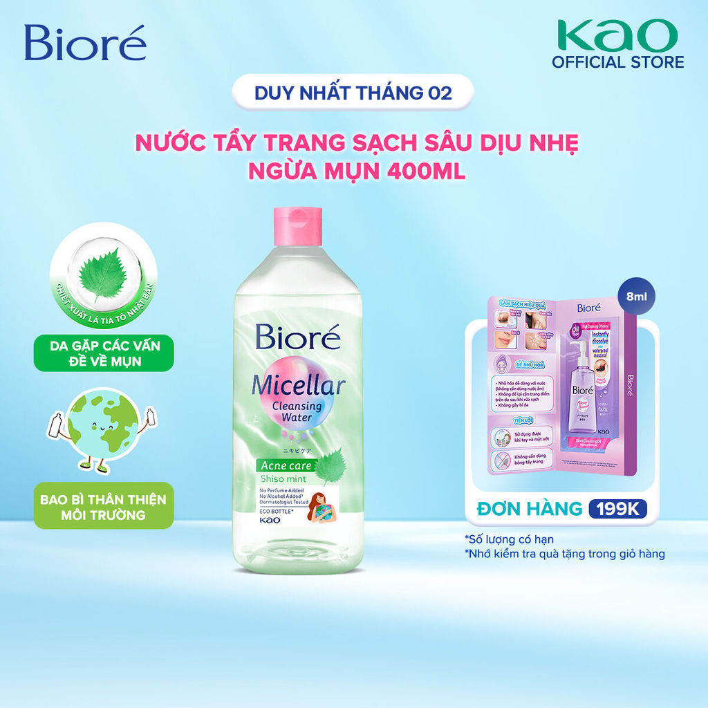 Biore Nước Tẩy Trang Hoàn Hảo Ngừa Mụn Biore Make Up Remover Perfect Cleansing Water Acne Care 400ml (Bao bì thay đổi)