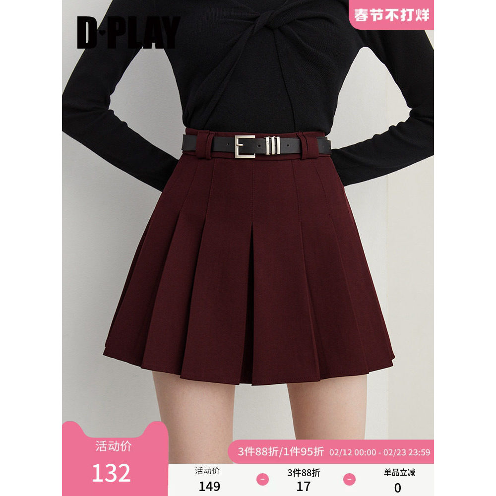 DPLAY [Huipin] Mùa Xuân Phong Cách Mới Phù Hợp Với Váy Đỏ Nữ Cao Cấp Xếp Ly Váy Ngắn