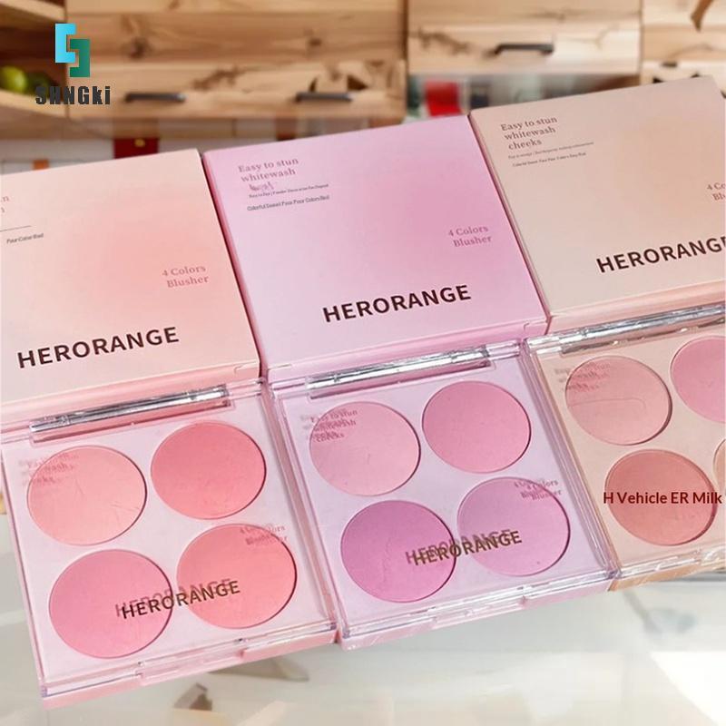 [SHNGki] HERORANGE Bộ trang điểm mặt phấn má hồng 4 màu Hỗn hợp màu sắc ấm áp Matte Cheek Powder Fac