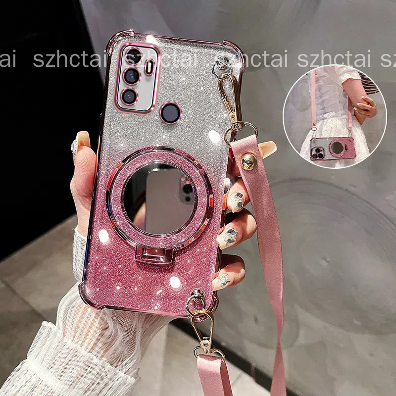 Ốp Lưng Cho OPPO A53 2020 A33 2020 Ốp Điện Thoại Chống Sốc 4 Góc Gương Trang Điểm 3D Giá Đỡ TPU Sili